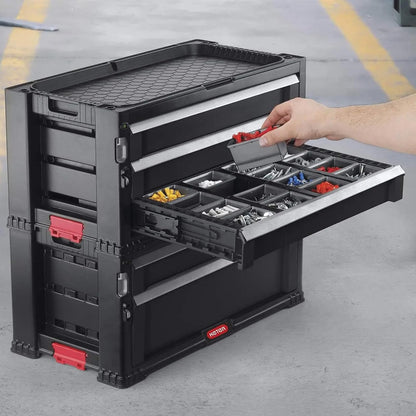 KETER Caja de Herramientas con 5 Cajones y Sistema de Bloqueo, Estructura Modular, Perfecto Organizador para Herramientas, Color Negro