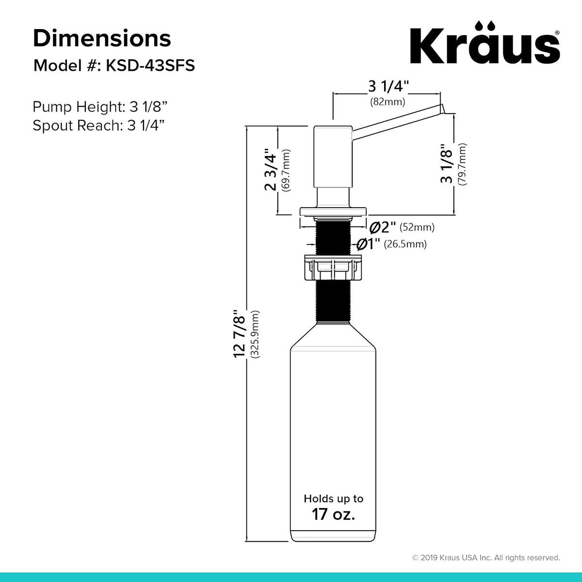 Kraus KSD-43SFS - Dispensador de jabón y loción de Cocina en Acero Inoxidable sin Puntos