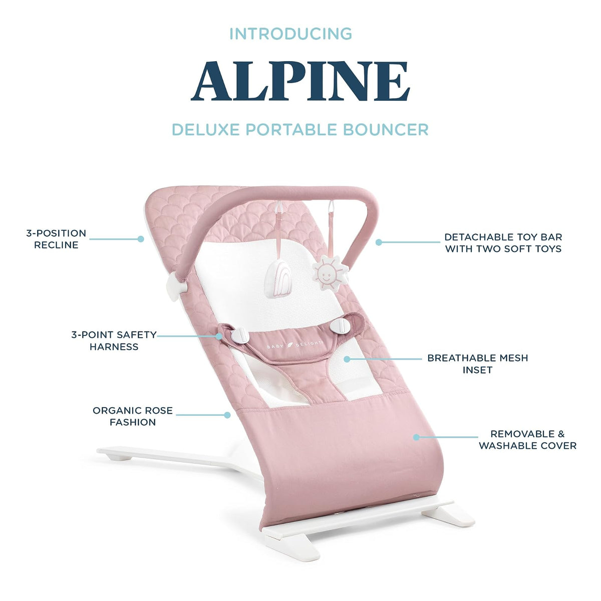 Baby Delight Alpine Deluxe - Gorila portátil para bebé, 0-6 meses, tela de algodón orgánico 100% certificado GOTS, rosa orgánica