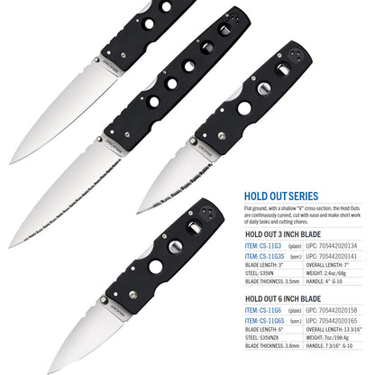 Cold Steel Hold out S35VN - Cuchilla Lisa de 18,24 cm, Mango G-10, Bolsillo de Transporte Diario, Cuchillo Plegable con Bloqueo de Triple Anuncio, Clip de Bolsillo