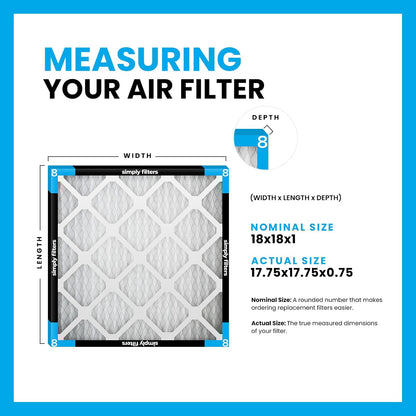 Simply Filtro de aire de 18 x 18 x 1, Merv 8, MPR 600, paquete de 6, para horno de aire acondicionado doméstico y HVAC (tamaño real: 17.8 x 17.8 x 0.75 pulgadas), control de polvo, mascotas y alergias