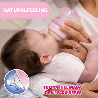 CHICCO, Biberón Natural Feeling, Color Rosa, 250 ml