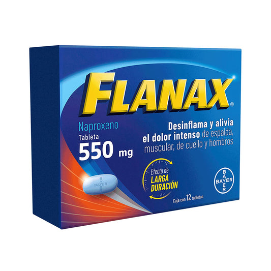 Flanax Naproxeno 550mg, Analgésico para Desinflamar y Aliviar el Dolor Intenso, Efecto de Larga Duración, 12 Tabletas