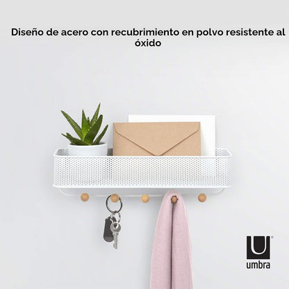 Organizador de entrada Umbra Estique, ideal para guardar llaves, pequeños accesorios, correo, carteras y más. Color blanco,Tamaño chico
