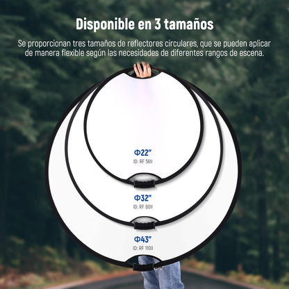 NEEWER Reflector de Luz de 22"/56cm con Empuñadura Rosca 3/8", Difusor de Luz de Disco Plegable 5 en 1 Translúcido/Plateado/Dorado/Blanco/Negro para Iluminación Fotográfica, para Exteriores, RF-110II