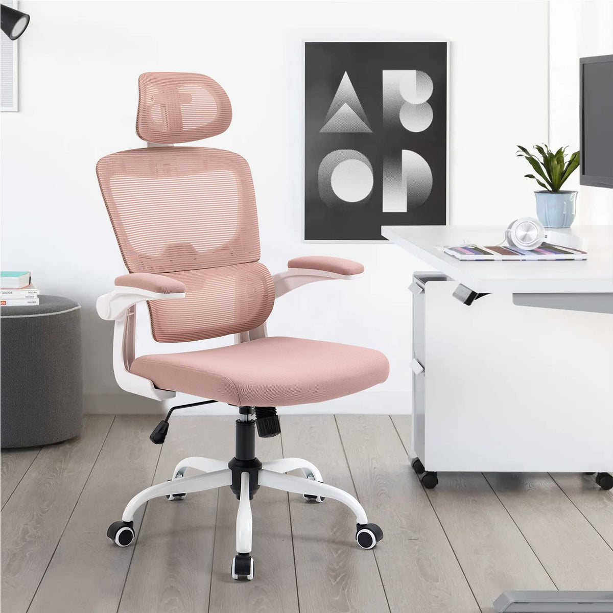 COKOS Silla Oficina ergonómica de Respaldo Alto con Soporte Lumbar Ajustable y reposacabezas Altura reclinable descansabrazos Ajustables Silla Gamer sillas para Escritorio Silla ergonomica Rosa