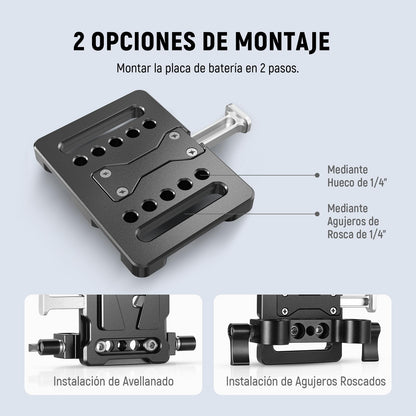 NEEWER Mini Placa de Batería con Montaje en V con Abrazadera Súper Cangrejo y Bloqueo QR para Trípode de Luz C Soporte Gimbal Columna y Varilla de 15mm,Compatible con FXLION Sony Batería,PS005