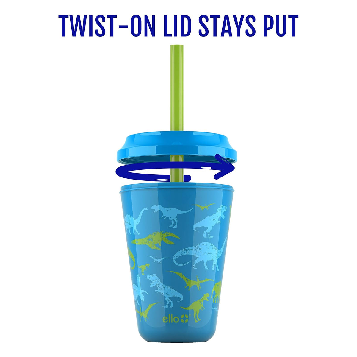 Ello Kids - Vasos de plástico reutilizables que cambian de color con tapas giratorias a prueba de salpicaduras y popote, sin BPA, apto para lavaplatos, 12 onzas, selva tropical, paquete de 4