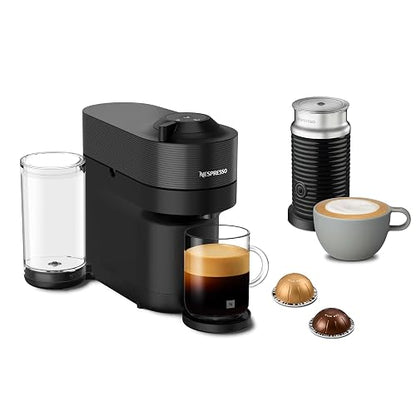 Nespresso Cafetera Vertuo Pop Negra con Espumador + 12 Cápsulas | Incluye 12 Cápsulas de regalo y Espumador de leche