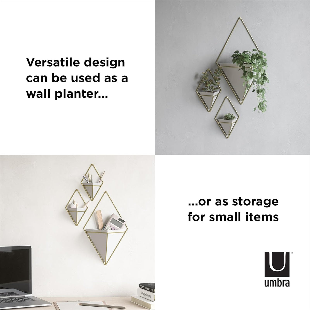 Umbra 470753-524 Trigg Hanging Planter Vase, Brass, Small, Latón
