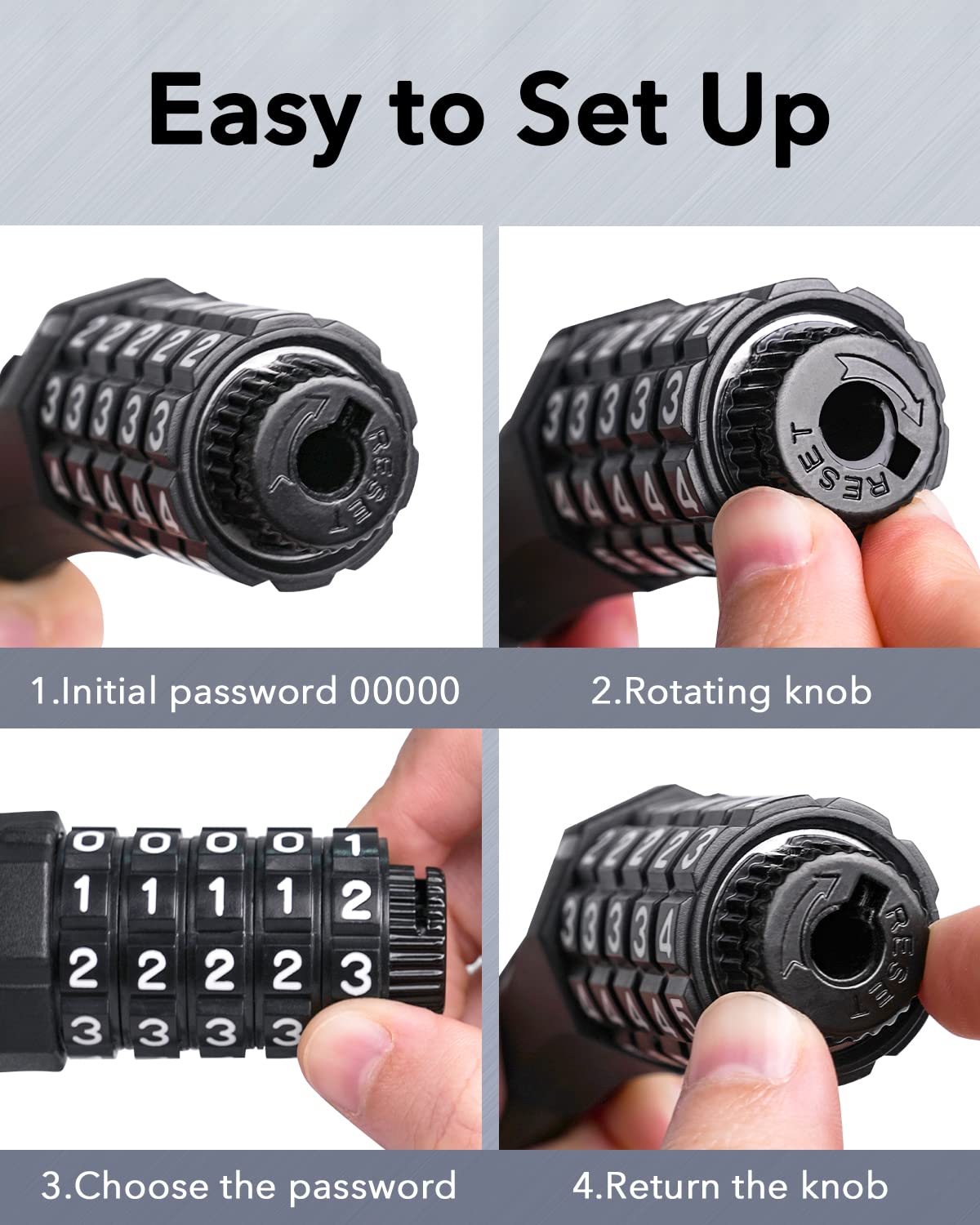 KEYSTP Cable de candado para bicicleta, cable de acero de hasta 15 mm más grueso, candado de bicicleta con combinación reiniciable de 5 dígitos de alta seguridad antirrobo, candado para scooter con s