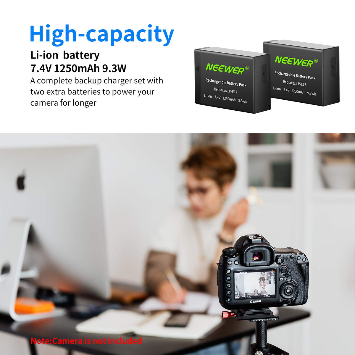 NEEWER 2-Pack LP-E17 Mejorada Batería y Cargador USB Dual para Canon EOS RP, Rebel SL2, SL3, T6i, T6s, T7i, M3, M5, M6, 200D, 77D, 750D, 760D, 800D, Cámara SLR Digital