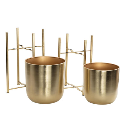 CosmoLiving by Cosmopolitan - Maceta Grande de Metal para Interiores y Exteriores, con Soporte extraíble, Juego de 2 macetas de 19 Pulgadas, 22 Pulgadas de Alto, Dorado