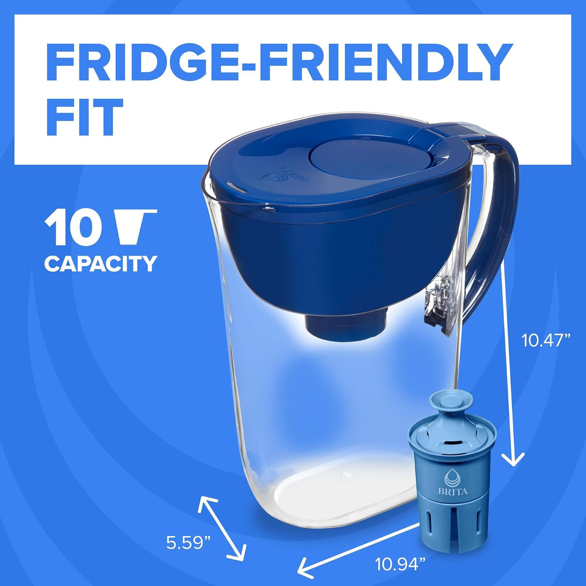 Brita Everyday Elite Jarra de Filtro de Agua | 10 tazas, negro, incluye 1 filtro, 99% plomo