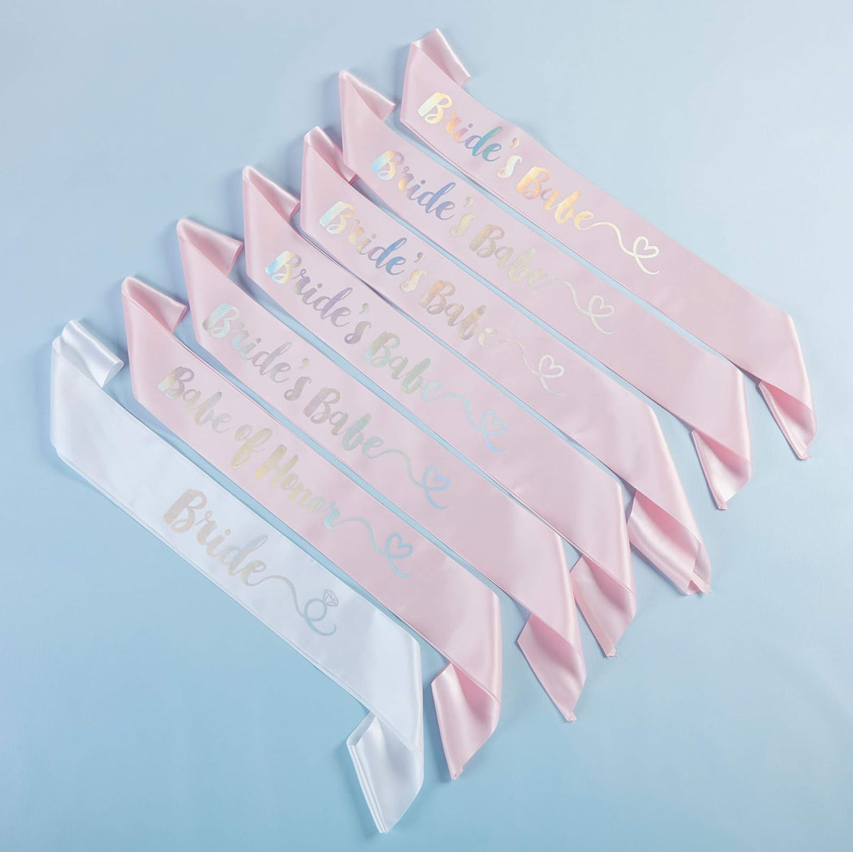Kate Aspen Bachelorette Brides Babes Iridescent Satin Sash (juego de 7) Kit de fiesta, talla única, rosa