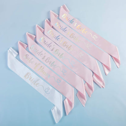 Kate Aspen Bachelorette Brides Babes Iridescent Satin Sash (juego de 7) Kit de fiesta, talla única, rosa