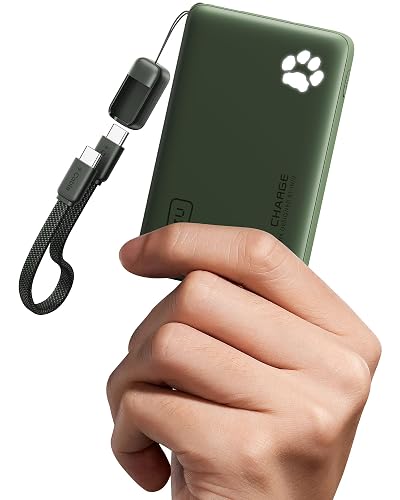 INIU Power Bank, 40% Más Pequeño 10000mAh 45W Carga Rápida Batería Portátil | Cable USB C Desmontable, Apto para Avión, Esenciales de Viaje, Bateria Portatil para iPhone 17 Samsung Xiaomi etc. [Verde]