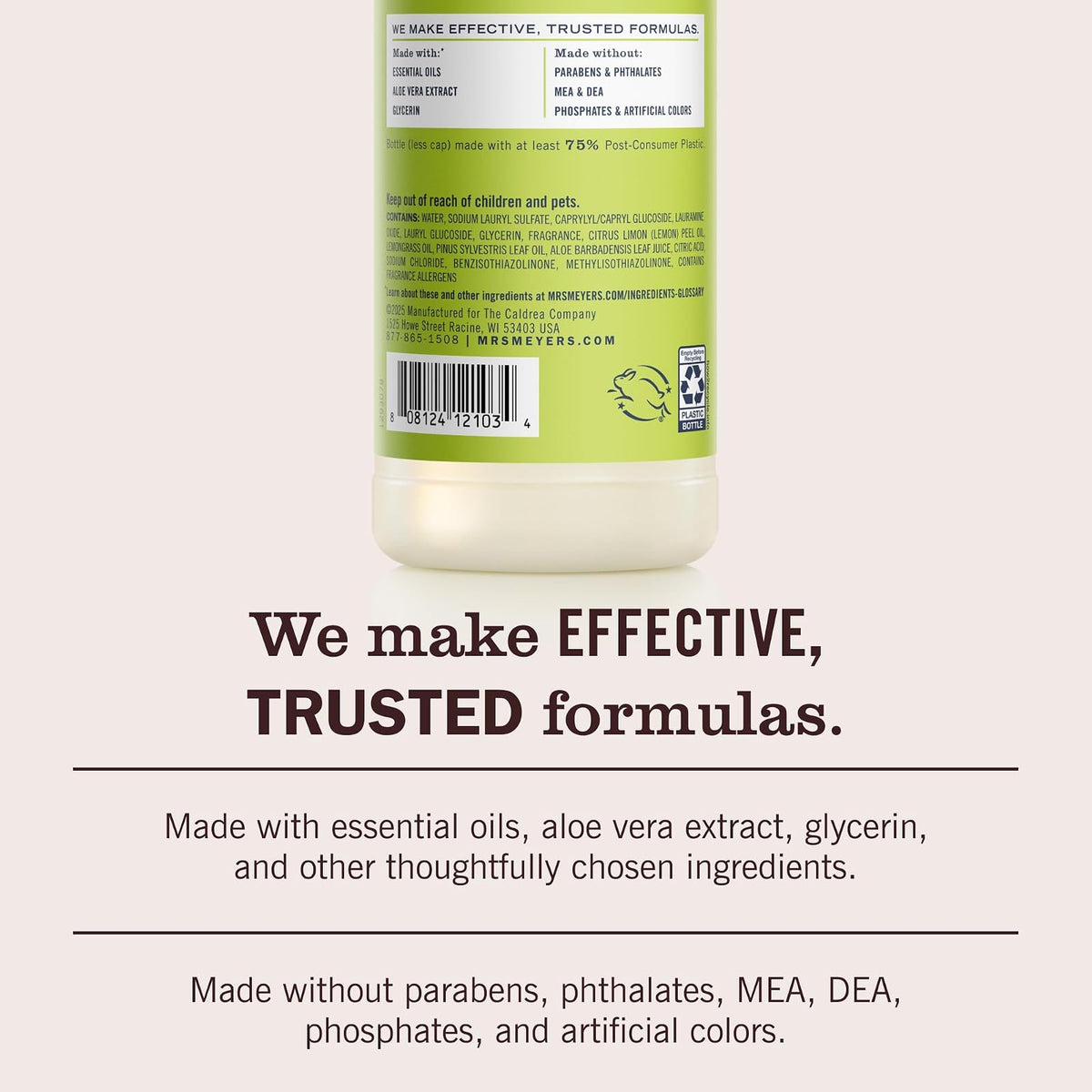 Mrs. Meyer’s Jabón para Trastes Líquido Limón Verbena 473 ml, Dish Soap con Ingredientes Naturales, Aroma Fresco Refrescante Poder Desengrasante, Sin Parabenos, Cruelty Free