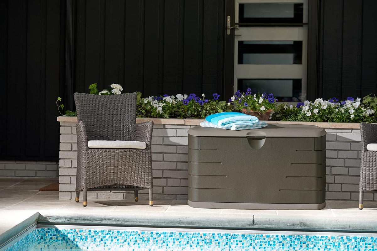 Caja de Hule para Cubiertas, 10 Ft³ Deck Box with Seat, Olive/Sandstone, Mediano