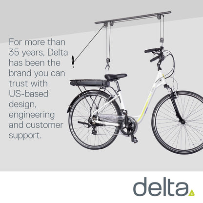 Bike Hoist for Garage with Utility Hooks Lift Storage - Heavy Duty for Space Saving - Road, Commuter & Mountain Bikes, Holds Kayaks & Ladders - No-Hassle Installation for Quick & Easy Access
