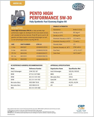 Pentosin 8043107 Aceite de Motor Hp 5W-30, 1 l