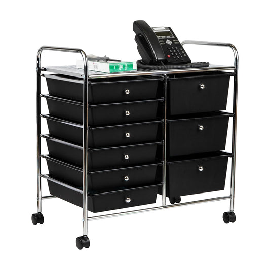 Mind Reader Rolling Cart with Drawers, Utility Cart, Craft Storage, Kitchen, Metal, 24.25"L x 15.25"W x26.25"H, Black, Silver