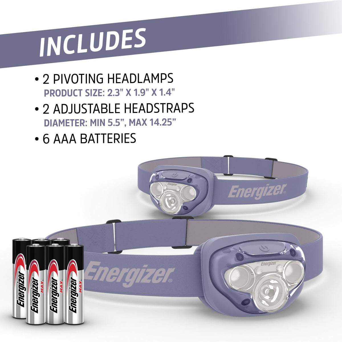 Energizer - Faros LED PRO (paquete de 2), IPX4 resistentes al agua, luz de cabeza de alto rendimiento para exteriores, camping, correr, tormenta, luz LED de supervivencia para emergencias (baterías