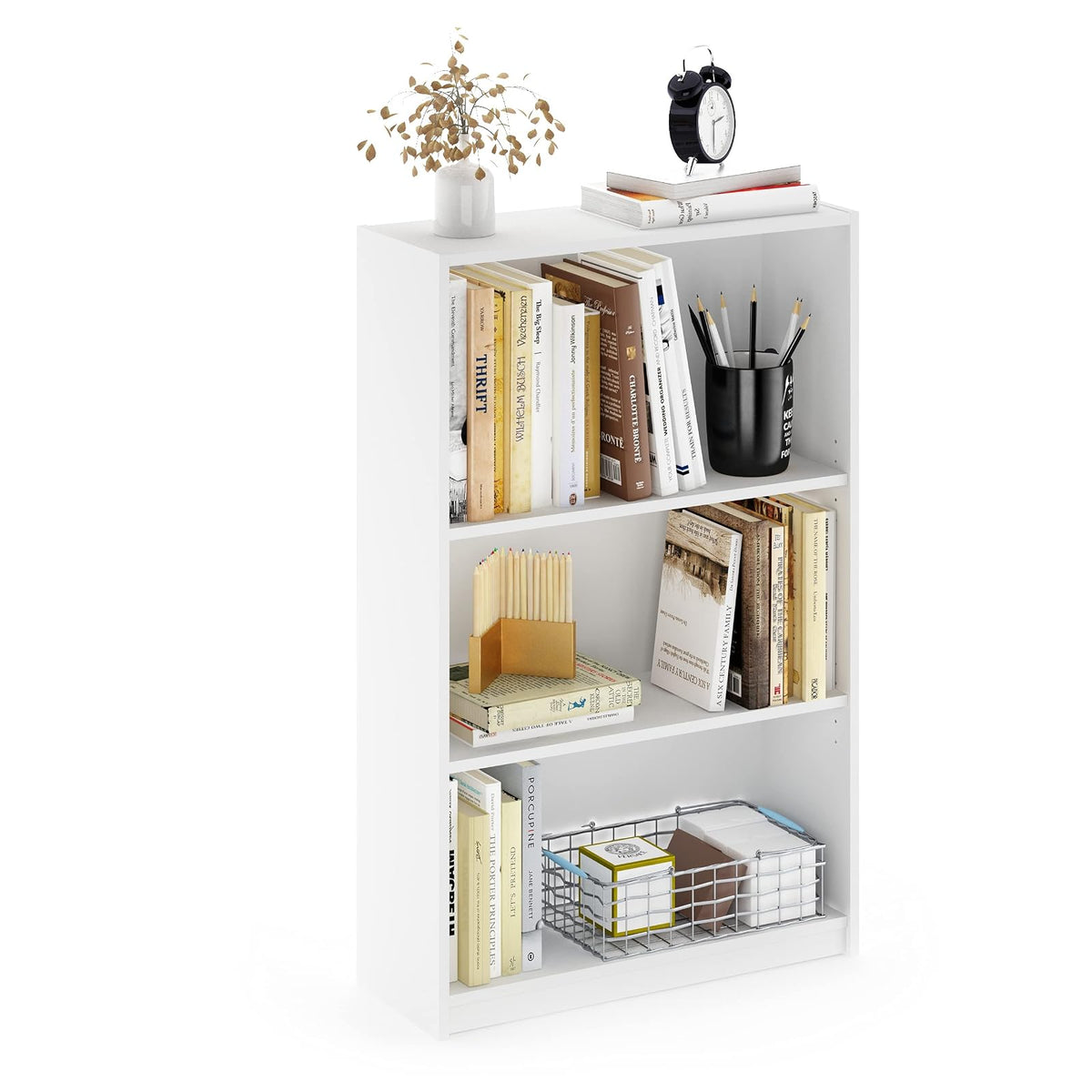 Furinno Jaya librero organizador ajustable - 3-Tier - Blanco