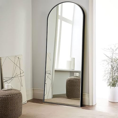 NeuType Espejo arqueado de Longitud Completa para Colgar o apoyado contra la Pared, Espejo de recámara Grande de Gran tamaño, Espejo de Piso, Marco Fino de aleación de Aluminio, Negro, 65 x 22