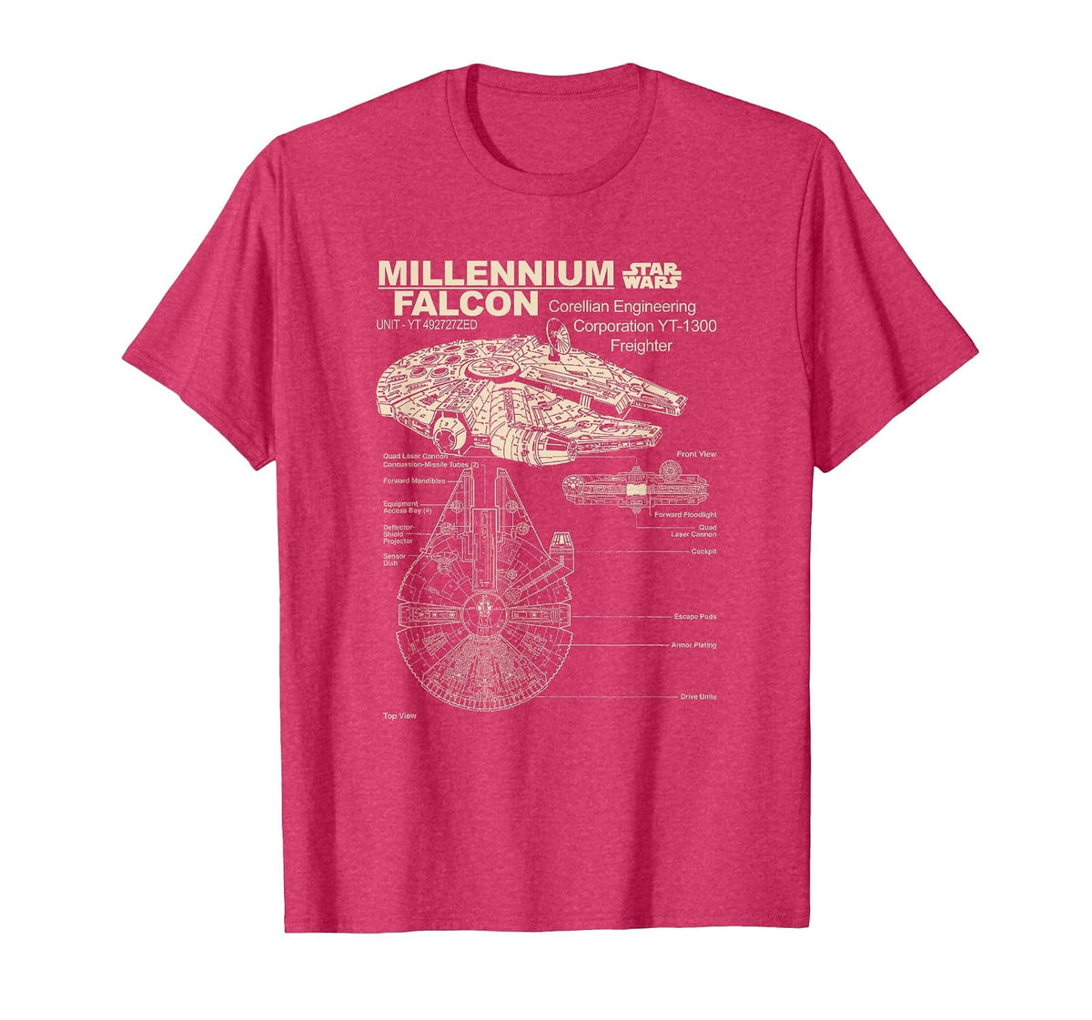 Star Wars Camiseta de Dibujo con Detalle de Halcón Milenario Camiseta para Hombre - Rojo (Red Heather) - XL