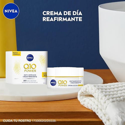 NIVEA Crema Facial Reafirmante Q10 (50 ml), Tratamiento Antiarrugas de Día Fps 30 ayuda a la generación de Colágeno en la piel y reducir las líneas de expresión, Todo Tipo de Piel