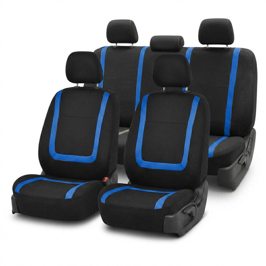 FH GROUP FB032BLUE114 Blue Unique Flat Cloth Car Seat Cover (w. 4 Detachable Headrests and Solid Bench)