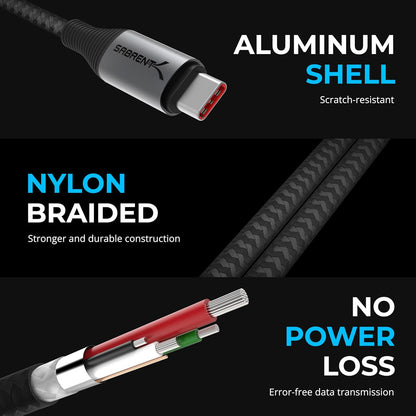 SABRENT Cable de carga USB C a USB C con visualización inteligente, 1 M/3.3 pies de largo, chip de marcador electrónico, carga de 100 W y velocidades de transferencia de datos de 480 Mbps, para