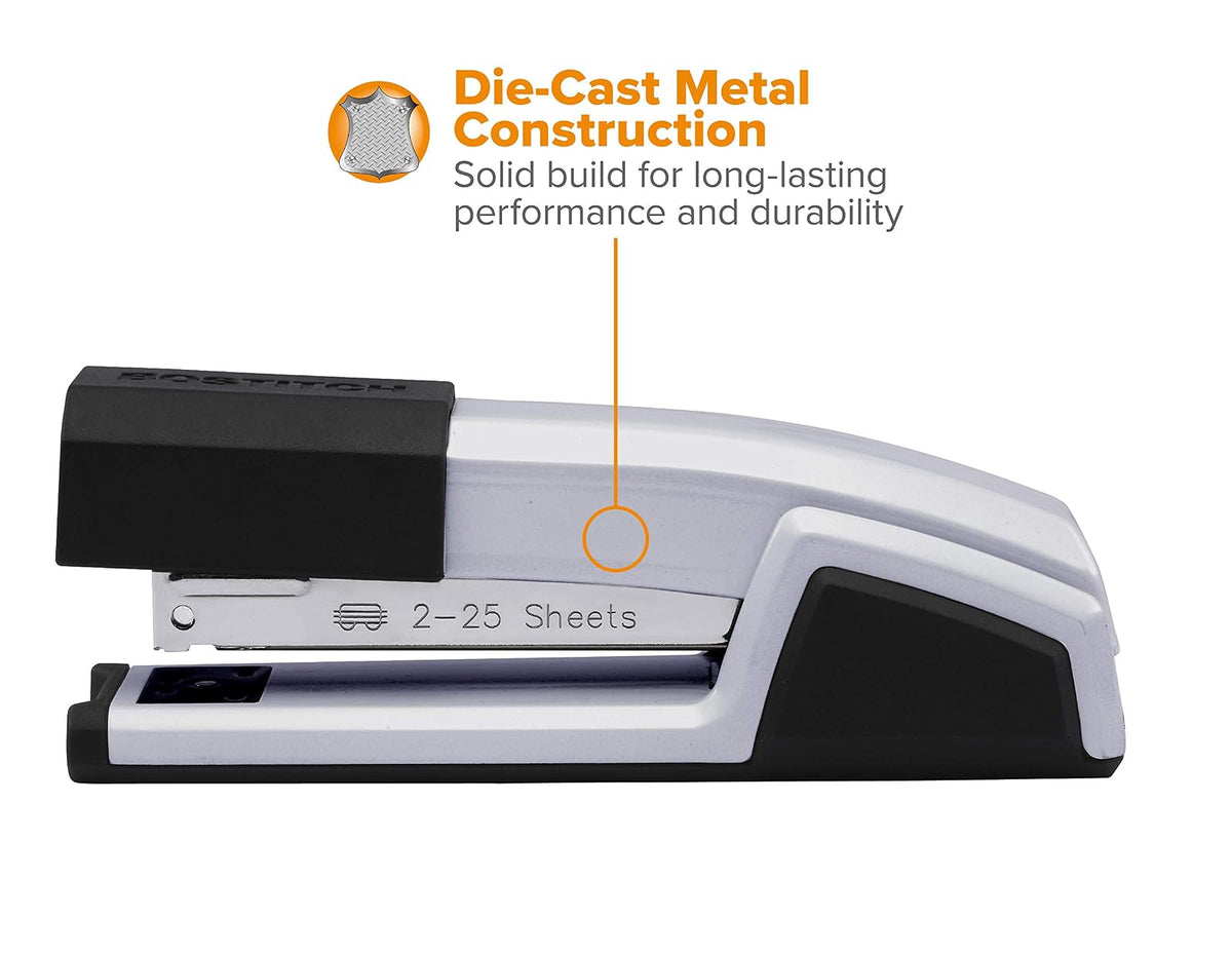Bostitch Office Epic All Metal Grapadora 3 en 1, capacidad de 25 hojas, con removedor integrado y almacenamiento de grapas, plata (B777R-SLV)