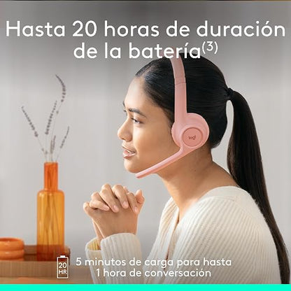 Logitech Zone 300, Auriculares con micrófono Bluetooth inalámbricos, compatibles con Windows, Mac, Chrome, Linux, iOS, iPadOS, Android – Rosa