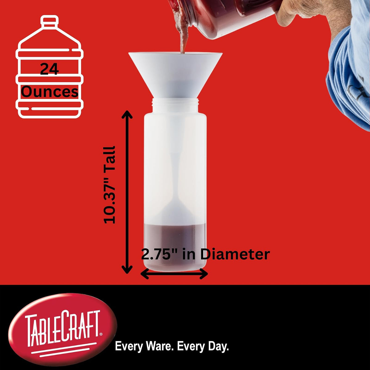 12633 - Botellas exprimidoras de condimentos, apertura de 63 mm, punta de cono, tapa atada, dispensadores de salsa transparente para preparación de alimentos, 24 onzas (710 ml), NSF, fabricado en