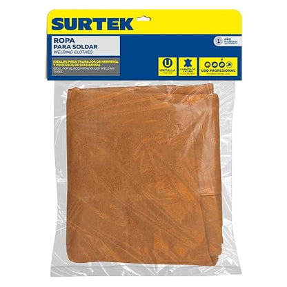 Surtek 137652 Mandil de Carnaza | Unisex, color café/natural, carnaza resistente, protección para soldadura y trabajo pesado