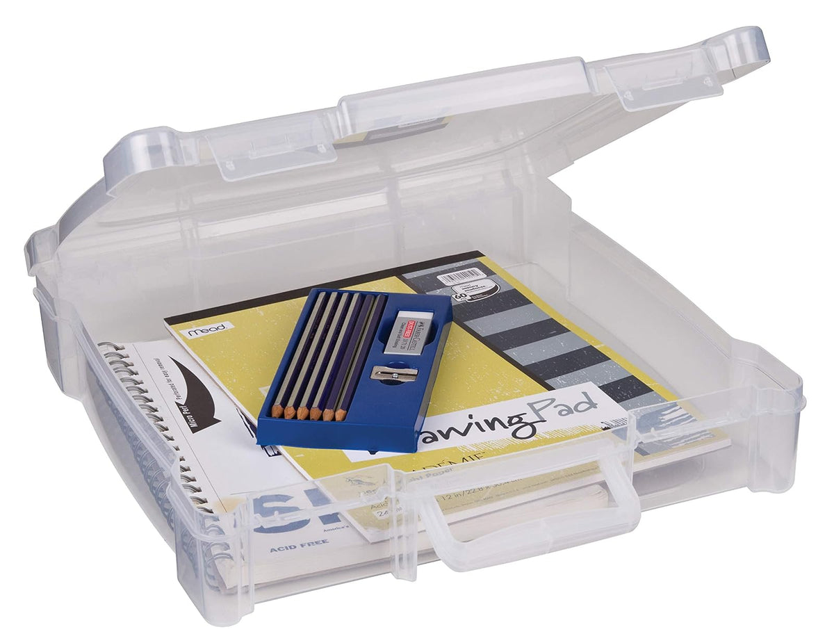ArtBin 6913AB Organizador portátil de Arte y Manualidades con asa, soporta Papel de hasta 12 x 12 Pulgadas, [1] Estuche de Almacenamiento de plástico, Transparente