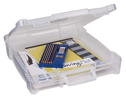 ArtBin 6913AB Organizador portátil de Arte y Manualidades con asa, soporta Papel de hasta 12 x 12 Pulgadas, [1] Estuche de Almacenamiento de plástico, Transparente