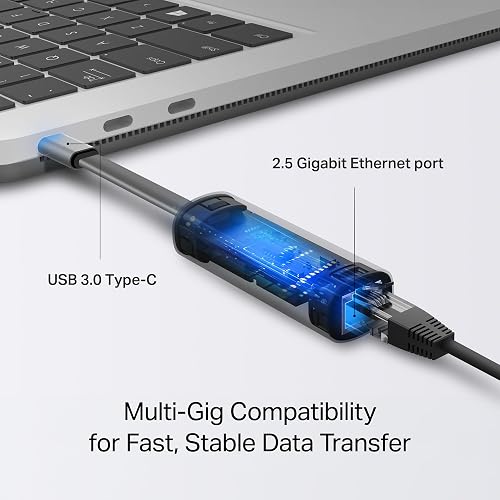 TP-Link - Adaptador USB C a Ethernet, Adaptador de Red Plug & Play de 2.5 G, Tipo C a RJ45, Funda de aleación de Aluminio, Compatible con Thunderbolt 4/3 para MacBook Pro/Air, iPad, iPhone 16 Pro/MAX