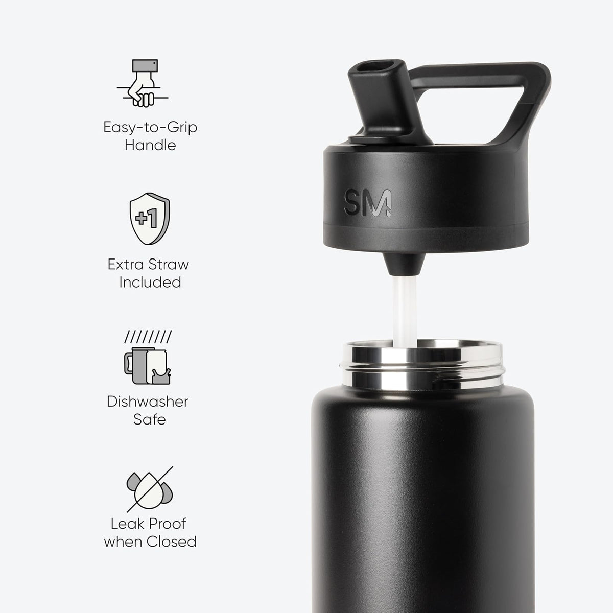 Simple Modern - Botella de agua de leopardo con tapa de popote, aislamiento al aspiradora, botellas de termo de metal de acero inoxidable, reutilizable, a prueba de fugas, sin BPA, para deportes