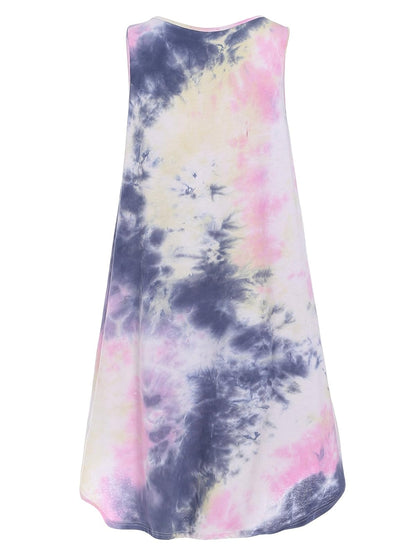 Romwe Women's Tie Dye T-Shirt Sleeveless Casual Loose Swing Dress Tunic Top Pink L