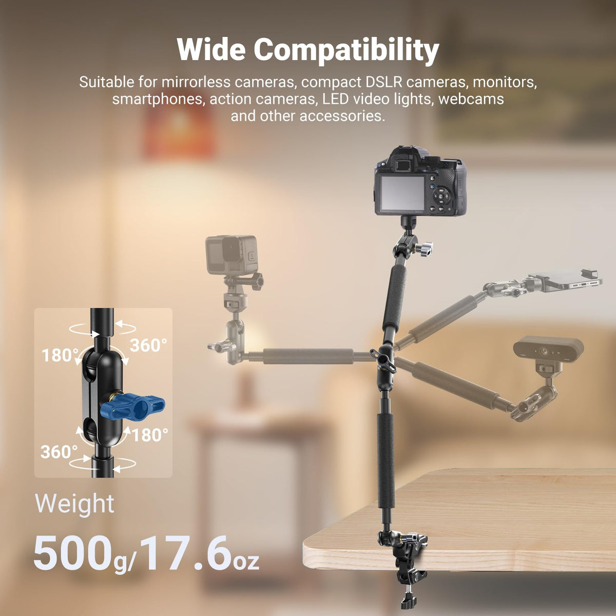 NEEWER 22" Brazo Mágico con Abrazadera Soporte para Móvil con Cámara de Escritorio con Brazo Articulado Doble Rótula 1/4" 3/8" Rosca para ARRI Compatible con iPhone DSLR Action Camera Luz Video, UA057