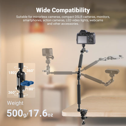 NEEWER 22" Brazo Mágico con Abrazadera Soporte para Móvil con Cámara de Escritorio con Brazo Articulado Doble Rótula 1/4" 3/8" Rosca para ARRI Compatible con iPhone DSLR Action Camera Luz Video, UA057