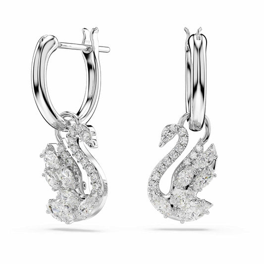 Pendientes Swan, Tallas mixtas, Cisne, Blancos, Acabado en rodio