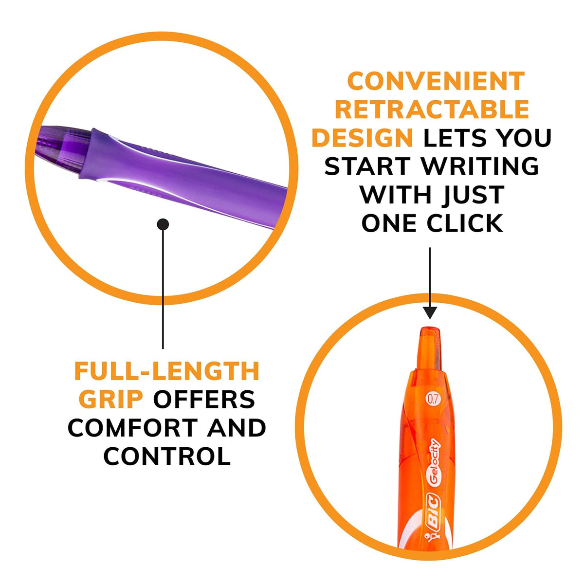 BIC Gelocity - Bolígrafos de gel de secado rápido, varios colores, punta media (0.7 mm), paquete de 3 unidades, bolígrafos de gel retráctiles con cómodo agarre completo
