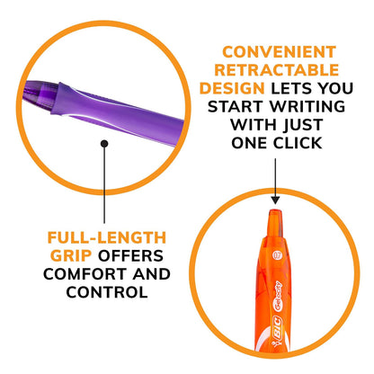BIC Gelocity - Bolígrafos de gel de secado rápido, varios colores, punta media (0.7 mm), paquete de 3 unidades, bolígrafos de gel retráctiles con cómodo agarre completo
