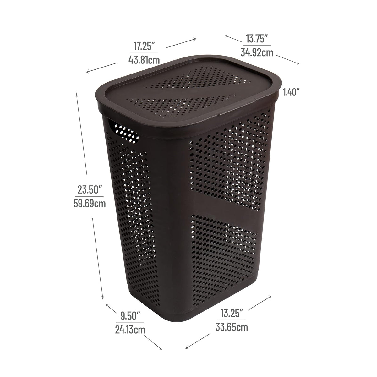 Mind Reader 60L Slim Laundry Hamper, Clothes Basket, Lid, Ventilated, Plastic, 17.25" L x 13.75" W x 23.5" H, Set of 2, Brown