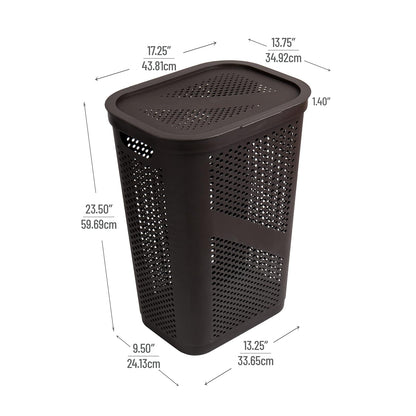 Mind Reader 60L Slim Laundry Hamper, Clothes Basket, Lid, Ventilated, Plastic, 17.25" L x 13.75" W x 23.5" H, Set of 2, Brown