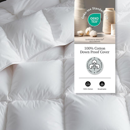 Hotel Grand Luxury - Edredón de Fibra de Plumas de Ganso Blanco, tamaño matrimonial, 100% algodón, Relleno de edredón para Todas Las Estaciones, edredón Mullido de Calor Medio con 8 Lazos en Las